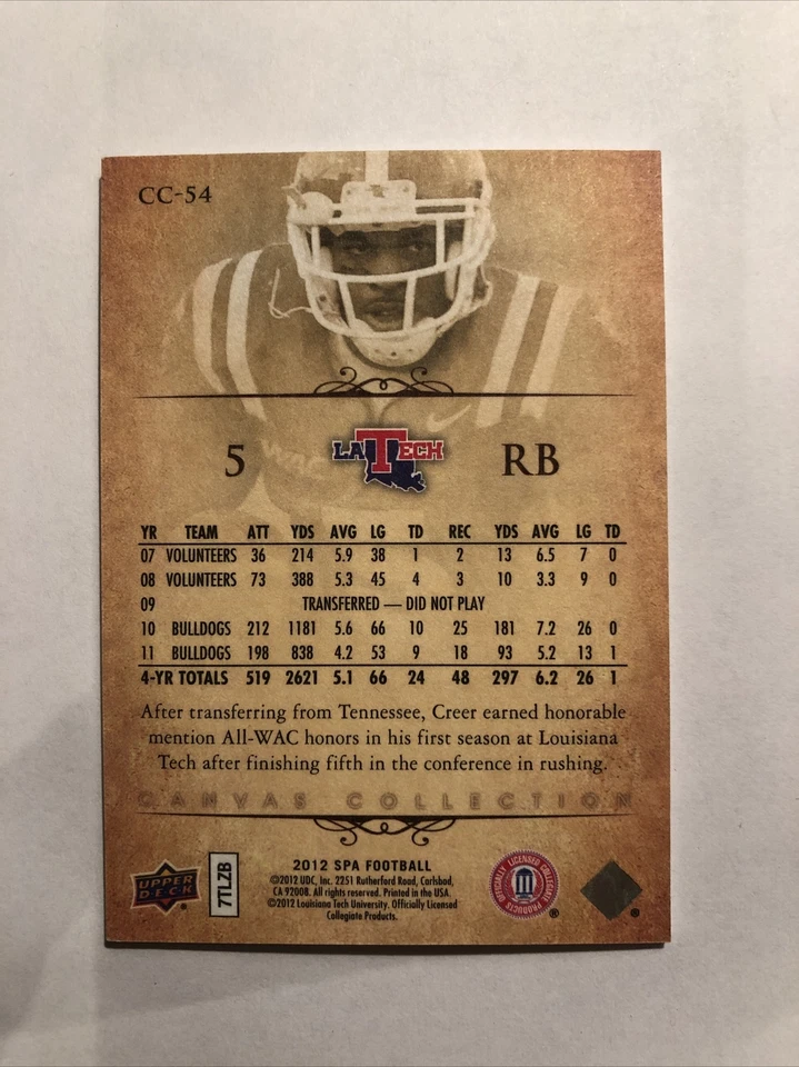 2012 SP Authentic Football Canvas Collection Lennon Creer NM Shipping $0.99 - Image 2 of 2