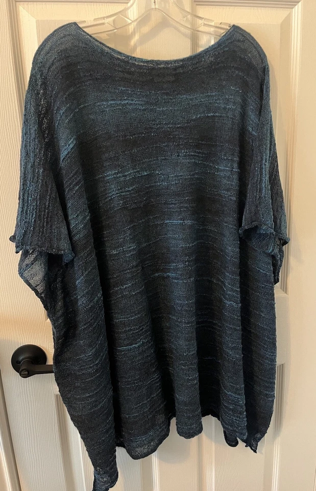 ESKANDAR Poncho Azul Marino Caftán Túnica Suéter O/S Nylon Mohair Fino Merino Usado en Excelente Condición Foto 2 de 4