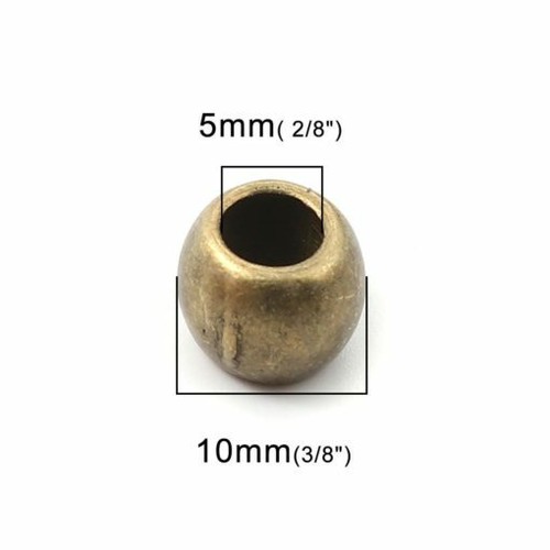 20 pcs Antique Bronze Metal Ball Spacer Beads – 10mm – Large Hole: 5mm - Picture 2 of 3