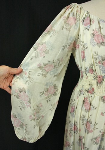 Vintage Pink Roses Floral Hippie Boho Blouson Maxi Dress Gown Elastic Waist S M - Picture 6 of 9