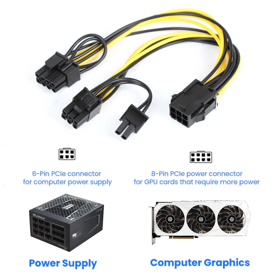 5x PCI-E 6-pin to 2x 6+2-pin (6-pin/8-pin) Power Splitter Cable PCIE PCI Express - Image 4 of 4