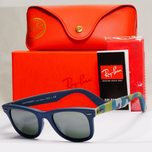 Ray-Ban Sunglasses Wayfarer Camoflauge Blue Silver Grey Mirror RB 2140 6061/40 - Picture 1 of 12