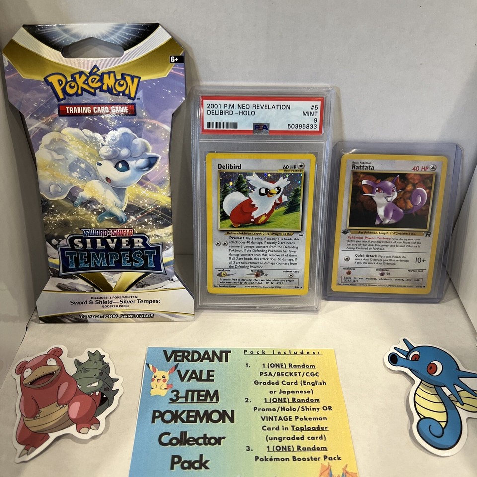 Mystery 3Item Pokémon Collector Pack • Graded Slab • Top Loader