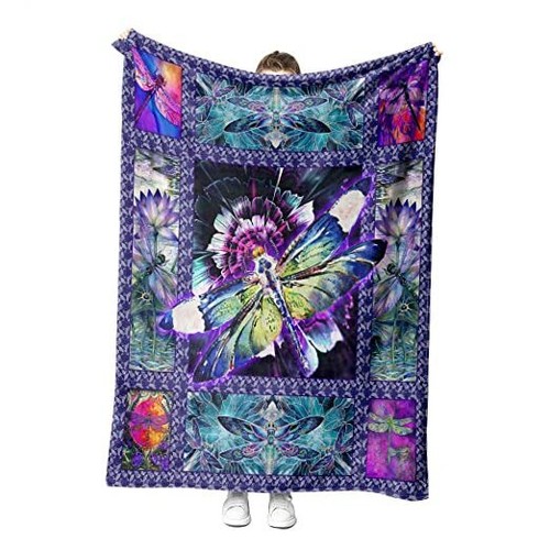 Dragonfly Throw Blanket Super Soft Fleece 50 x 60 inches Watercolor Dragonfly