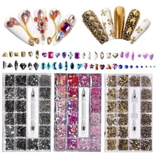 Mixed AB Glass Crystal Diamond Flat Rhinestone Nail Art Decoration 21 Grid Box