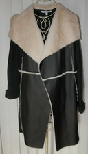 New Fever Women's Black Faux Leather Long Jacket Coat Sweater Size L