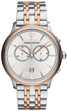 NEW EMPORIO ARMANI TWO 2 TONE SILVER+ROSE GOLD,CHRONO ,BRACELET WATCH-AR1826