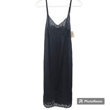 Vintage Ventura Slip Dress Black Lace Spaghetti Strap Midi Nightgown NWT NOS 32
