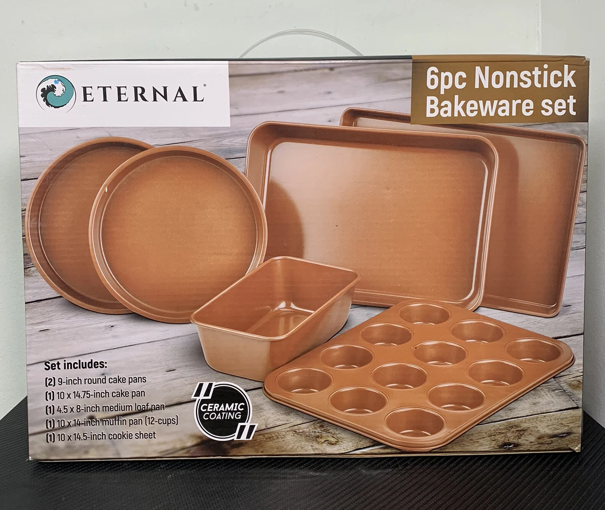 Eternal 6 Piece Nonstick Bakeware Set Ceramic Infused Copper - NEW IN BOX!  FAST!