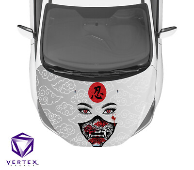 Oni Mask Red Clouds Hood Wrap Weatherproof Vinyl Decal 50''X60'' 1-YR Warranty-K