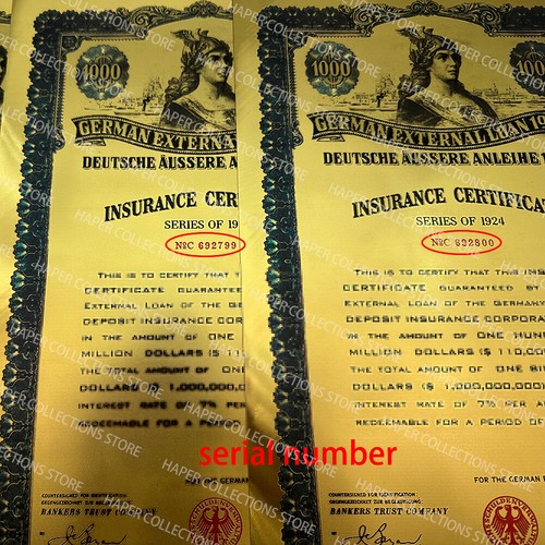 Bono de oro alemán de 1924 1000 billetes colección de billetes marca de agua y número de serie - Imagen 3 de 8
