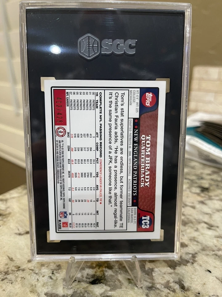 2008 Tom Brady Topps Chrome Copper Refractor 412/425 Numbered Card SGC 9.5 Goat  - Image 2 of 2