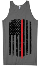 Thin Red Line American Flag Men's Tank Top Firefighter Pride