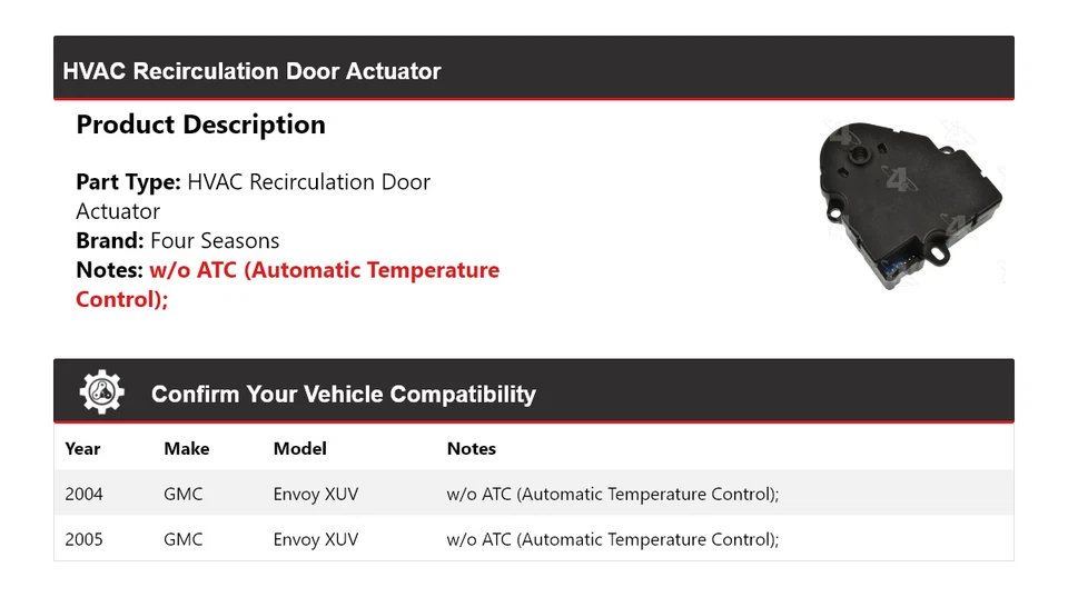 For 2004-2005 GMC Envoy XUV HVAC Recirculation Door Actuator 4 Seasons - Image 2 of 4