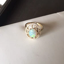 1.35CT Solid Opal Ring set 9K Gold W/Ground Brilliant CUT 0.265CT Diamond #41709
