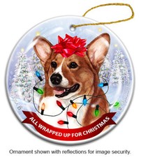 All Wrapped Up Ornament - Red and White Pembroke Welsh Corgi