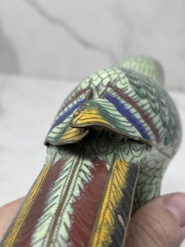 Vintage chinesischer Cloisonné Vogel auf Holzsockel Papagei Sittich 11 cm hoch - Bild 9 von 17
