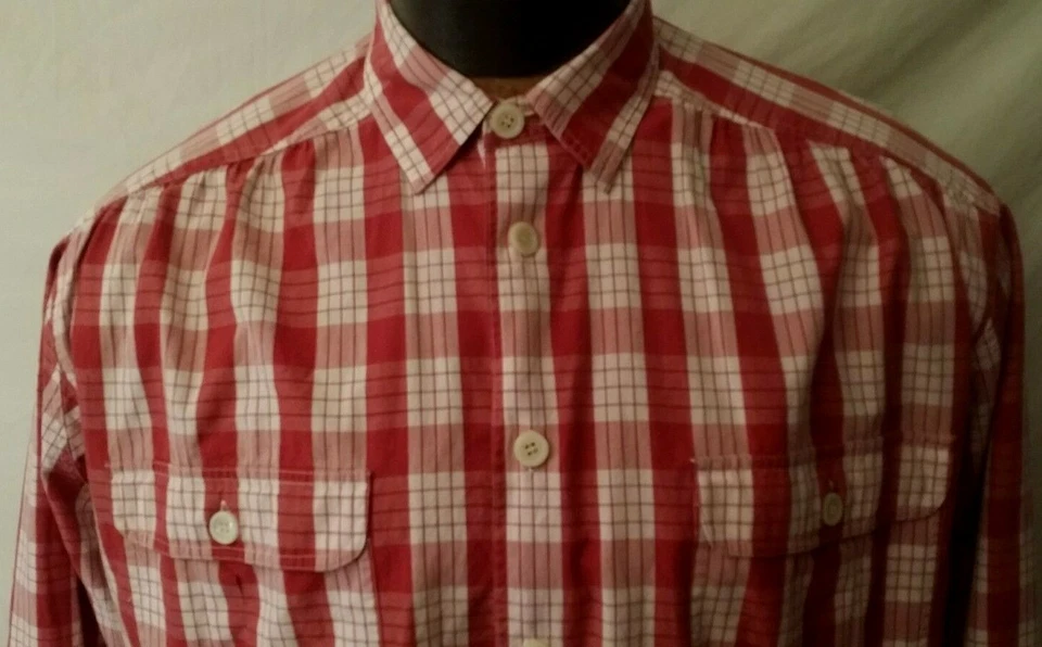 Hombres Armani Jeans Rojo y Blanco Cuadros Cuello Punto Occidental Camisa de Vestir M COMO NUEVO Foto 2 de 4