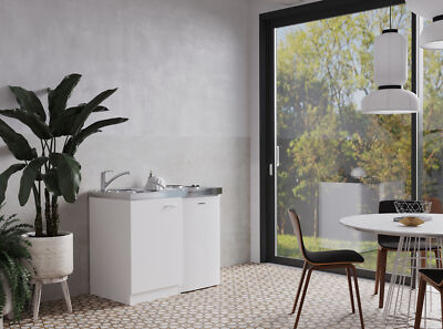 Küche Miniküche Singleküche Küchenzeile Pantry Weiß Levin 100 cm