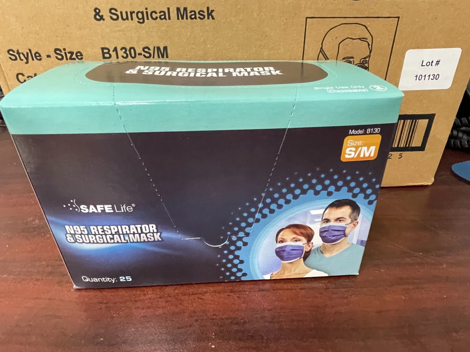 Box of 25 SAFE-Life N95 Respirator & Surgical Face Masks, Soft Blue, Size Small