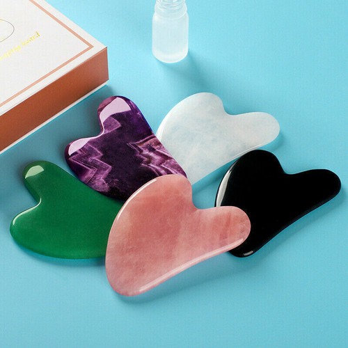 Natural Rose Quartz Facial Jade Gua Sha Stone Beauty Massage Tool Face Massager - Picture 10 of 20