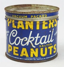 ORIGINAL Vintage 1938 Planters 8 oz Cocktail Peanuts Tin