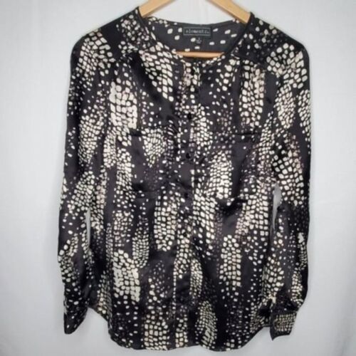 Blusa para mujer Elementz Prenda para el torso sedosa pequeña con manchas brillantes negra blanca S - Imagen 2 de 8