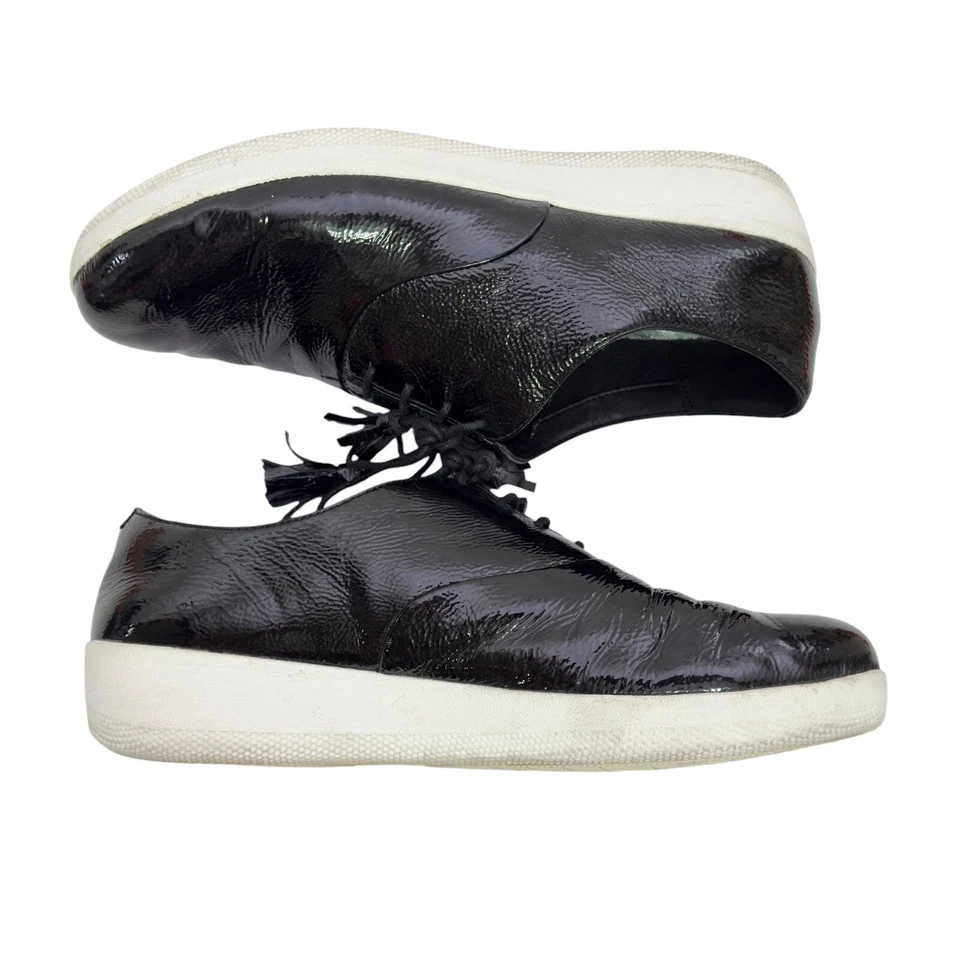 FitFlop Womens US 9 EU 41 Black Patent Leather Lace Up Tassel Super Oxford Shoe - Image 3 of 4