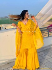 Yellow Jia Viscose Chikankari Strappy Kurta Set Lucknow Chikankari Handmade Set