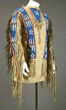 Old Style American Buckskin Buffalo Beaded Fringes Powwow Regalia War Shirt NW10