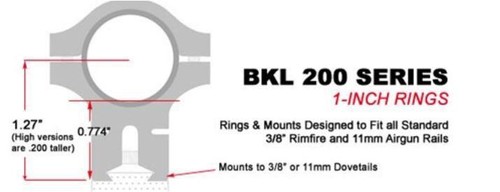 BKL 263S 3/8" & 11mm Dovetail Rimfire Airgun Rifle Scope Mount 1" Rings - High - Foto 2 di 4