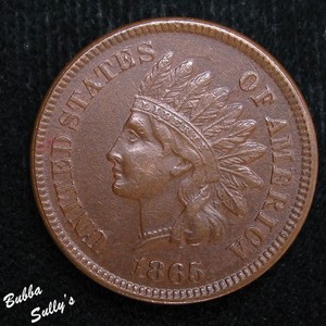 1865 Indian Head Cent Fancy 5 ABOUT UNCIRCULATED ++