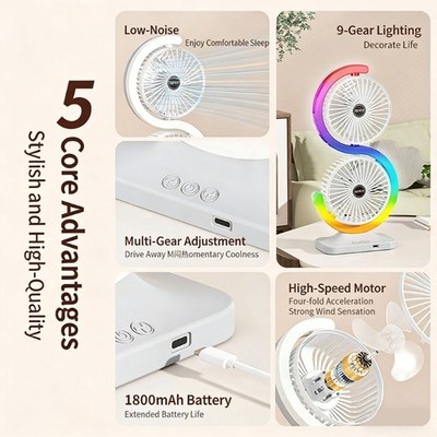 Double Output Desktop Cooling System Smooth Operation 1800mAh Rechargeable Easy