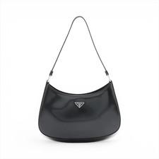 Prada Cleo Shoulder Bag Black Brushed Leather Silver‑Tone Hardware Authentic