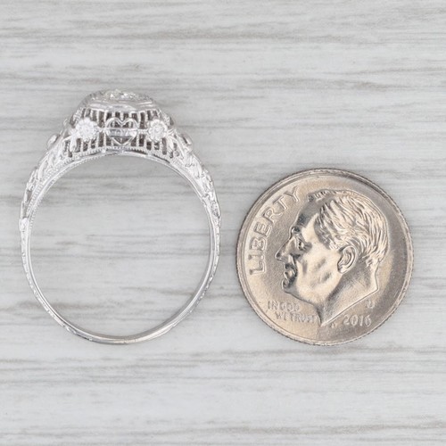 Art Deco 0.11ct Solitaire Filigree Engagement Ring 18k White Gold Size 8.25 - Picture 7 of 10