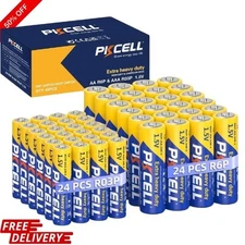 Combo 48) 24 AA & 24 AAA Batteries 1.5V Carbon-Zinc Heavy Duty High Performance