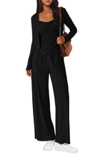 Women's Fall Lounge Sets 3 Piece Outfit Tracksuits Casual Long Sleeve Tops Hi...