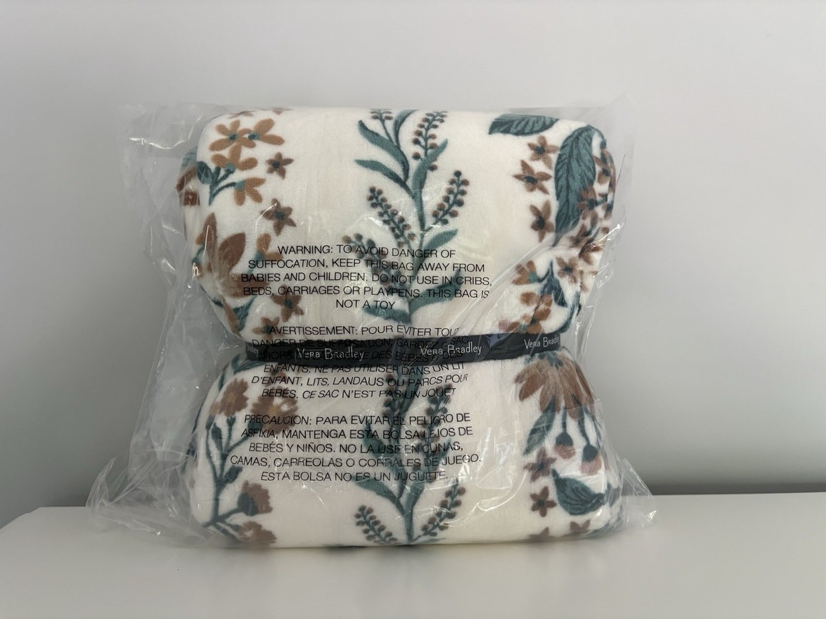 サラブレッド（パステル画） Vera Bradley NWT Fleece Plush Throw Blanket PARADISE CREAM STRIPE