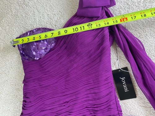Jovani Kleid 2 lila Glitzer One Shoulder Schleppe Seide Pailletten Cocktail NEU - Bild 11 von 16