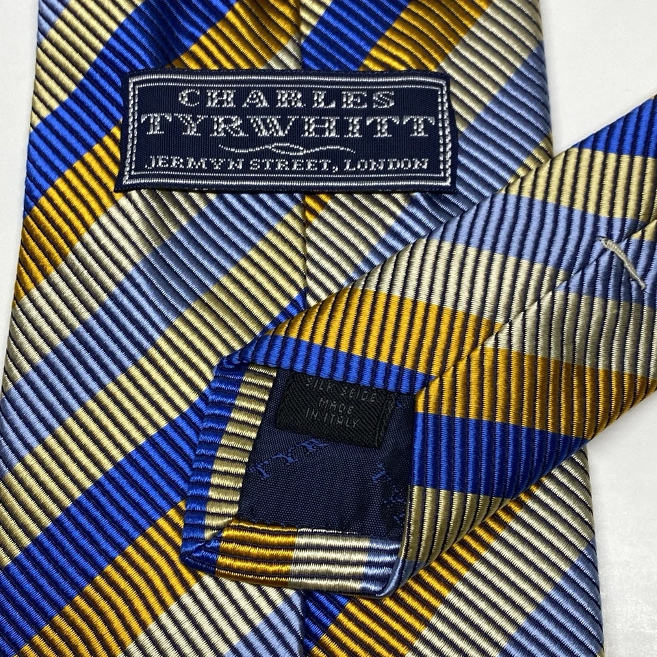 CHARLES TYRWITT 100% Silk Necktie Striped Repp Designer Luxury Tie Made in ITALY - Image 3 of 4