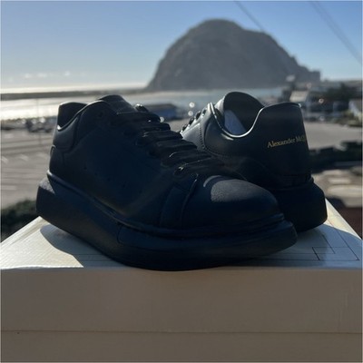 Alexander McQueen Black Leather Sneakers Men's Casual Lace Up Solid Round Toe