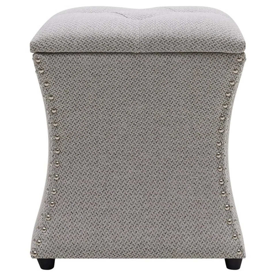 New Pacific Direct Amelia 20" Fabric Nailhead Tufted Storage Ottoman in Gray - Image 3 of 4