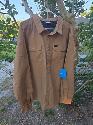 Columbia Landroamer Lined Shirt Jacket Brown Mens 2XL Snap Long Sleeve New