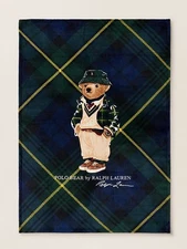 NWT POLO Ralph Lauren Tartan Plaid HIGHMOORE POLO BEAR 50” X 70” Fleece Blanket