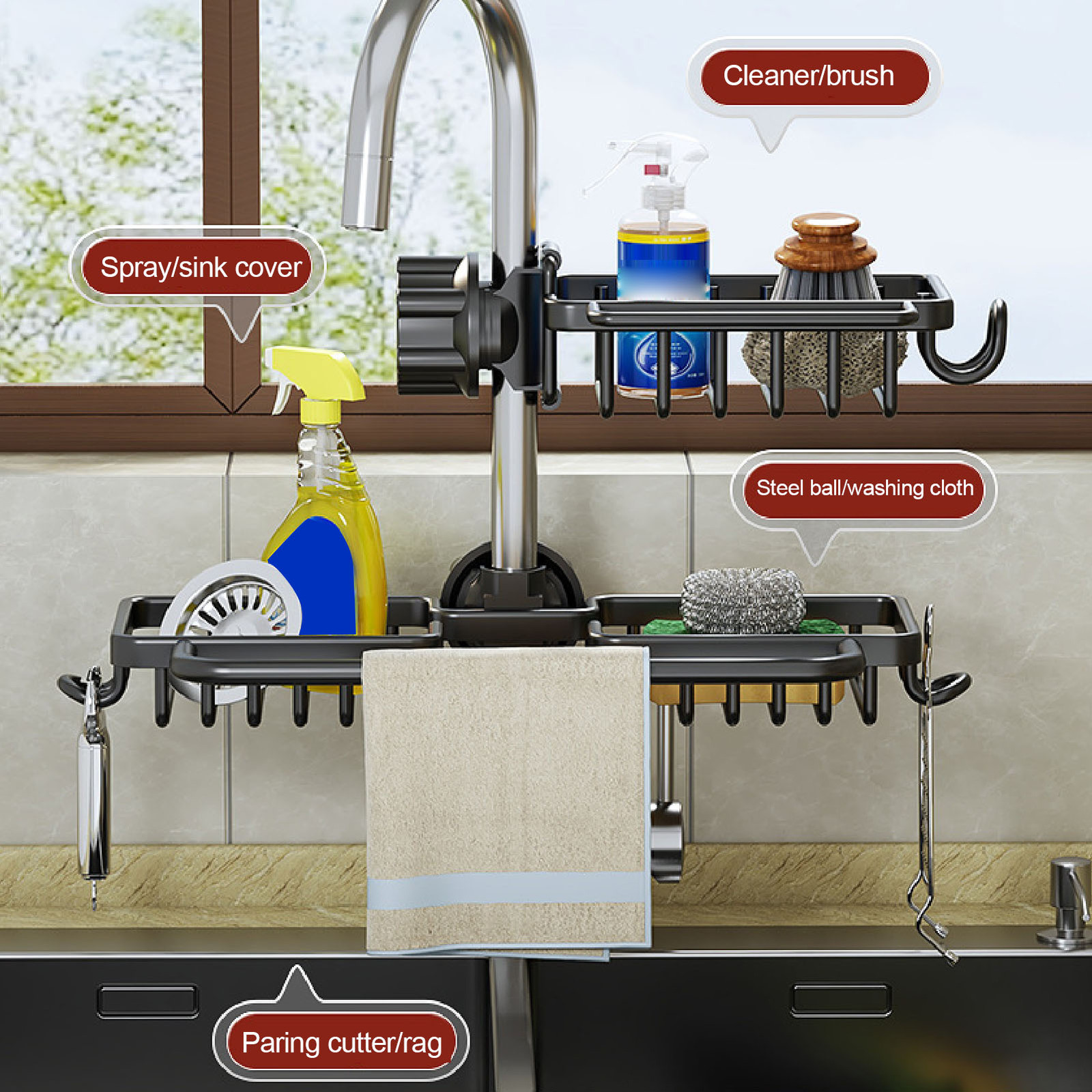 Efficient Hanging Kitchen Sink Caddy Sponge Holder with Flat Bar Design-image