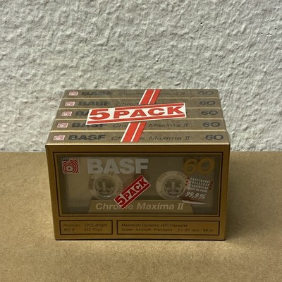 5x BASF Chrome Maxima II 60 Audio Kassette Cassette Tape 5-Pack - Neu & OVP
