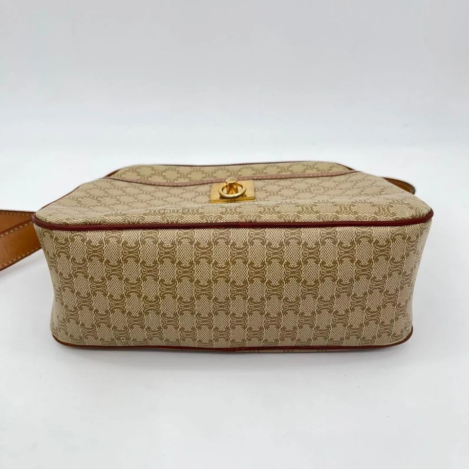 CELINE Macadam Pattern Gancini Crossbody Shoulder Bag White PVC Authentic - Image 4 of 4