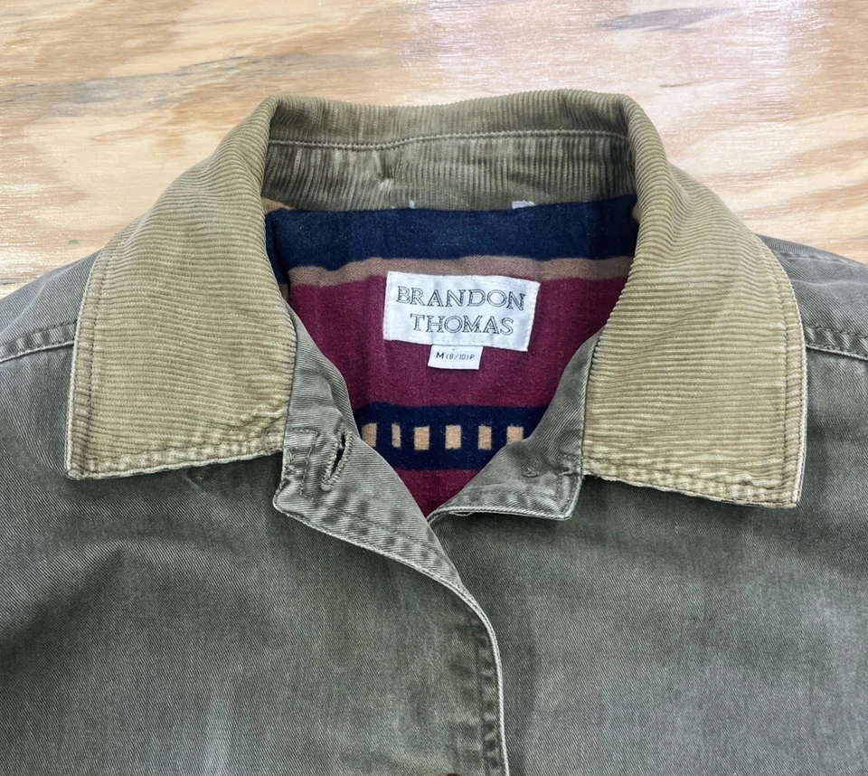 Chaqueta De Colección Brandon Thomas Mujer M Pequeña Tarea Granero Abrigo Verde Manta Forrada Foto 4 de 4