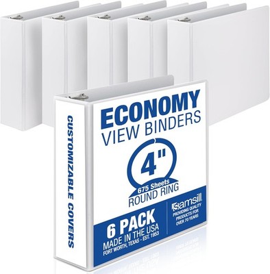 Samsill 4 Inch 3 Ring Binder White 675 Sheet Capacity Economy