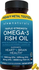 Viva Naturals Triple Strength Omega 3 Fish Oil 60 Count (Pack of 1) 
